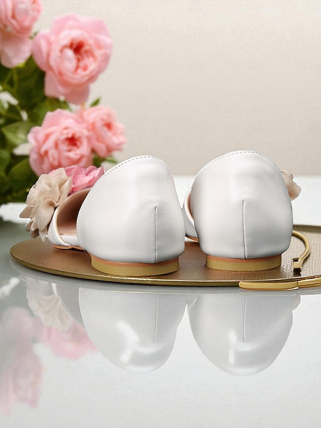 and Flower Wedding Women's Beige with White Flats Pink