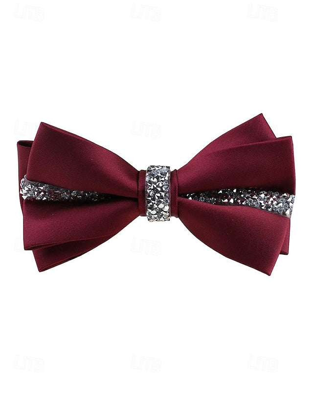 with Crystal Embellishment Bow Burgundy Tie – Satin Elegant
