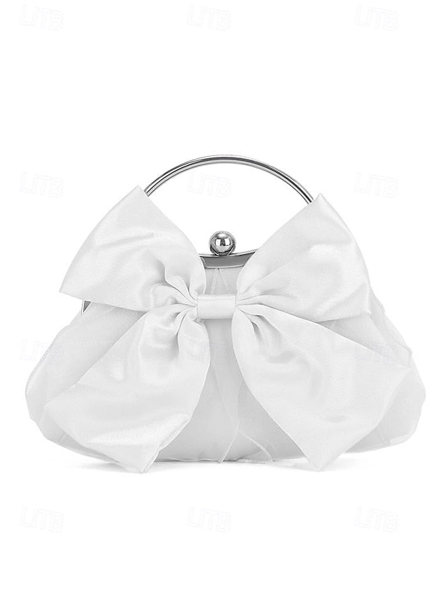 Elegant Women's Bow Clutch – Satin Pearl Bag Evening