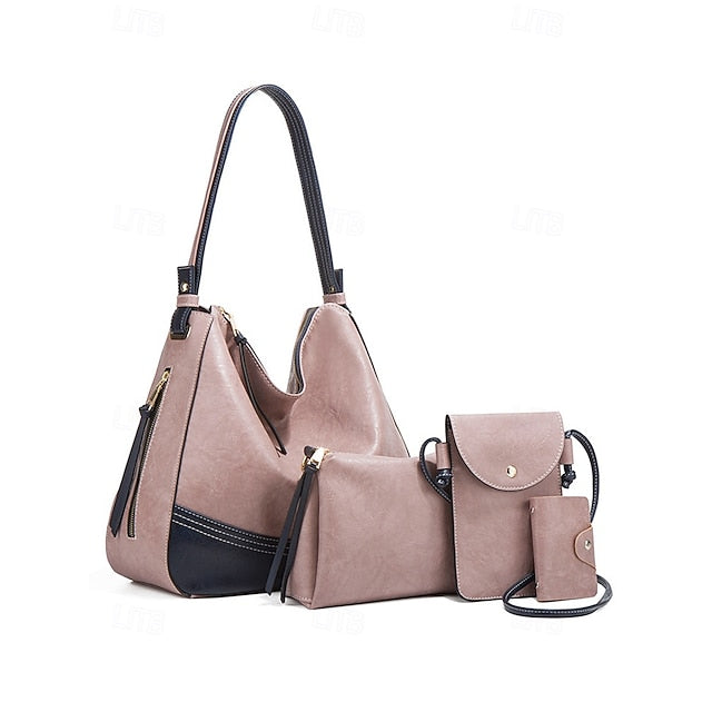 Kunstledertasche Damen Set Handtasche 4-teilig - Leder Schulter