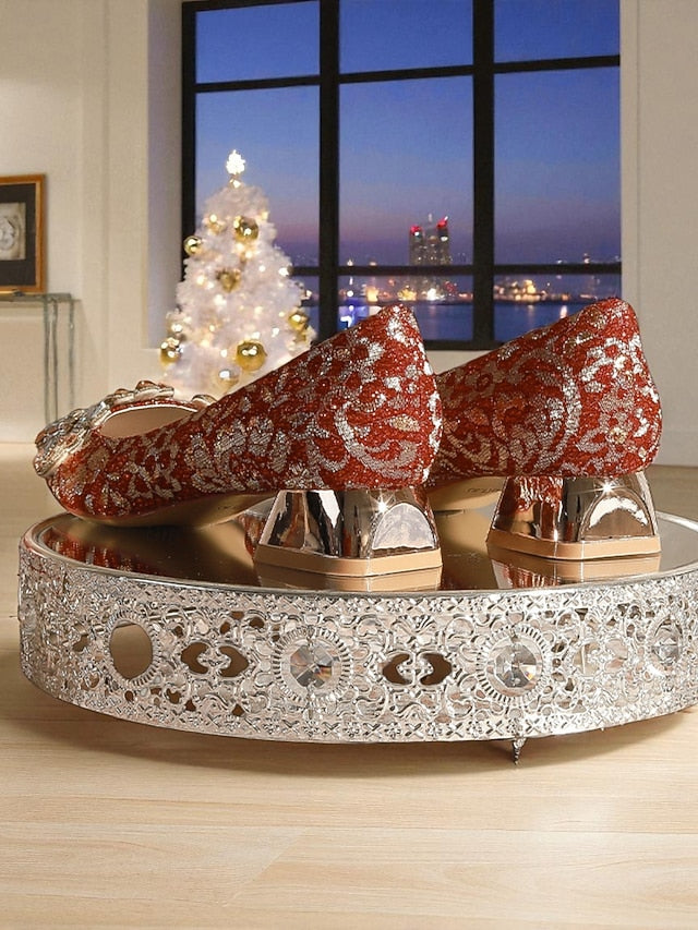 Embellished Pointed-Toe Women's Red Rhinestone Flats