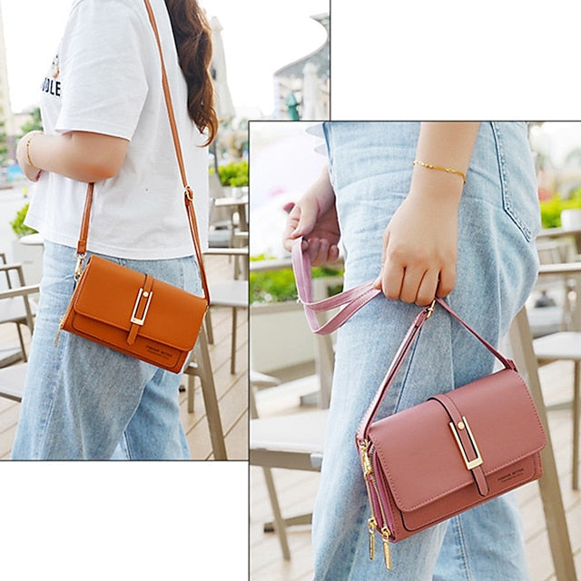 Sac à bandoulière en PU pour téléphone portable, portefeuille en cuir pour femme