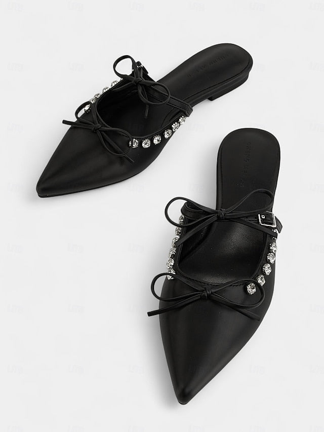 with Rhinestone Black Toe Pointed Women's Flats