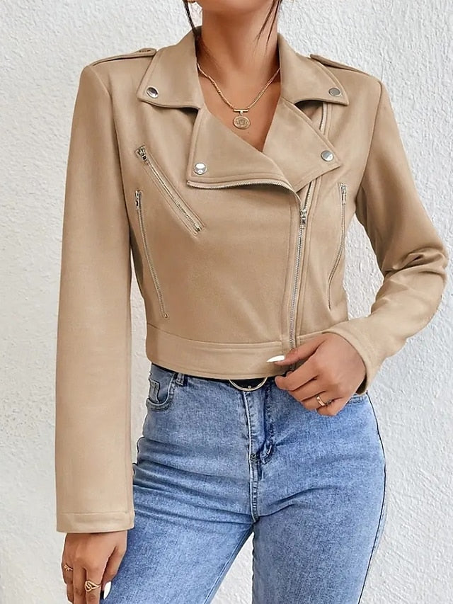 Comfortable Jacket Faux Pocket Women's Leather Zipper