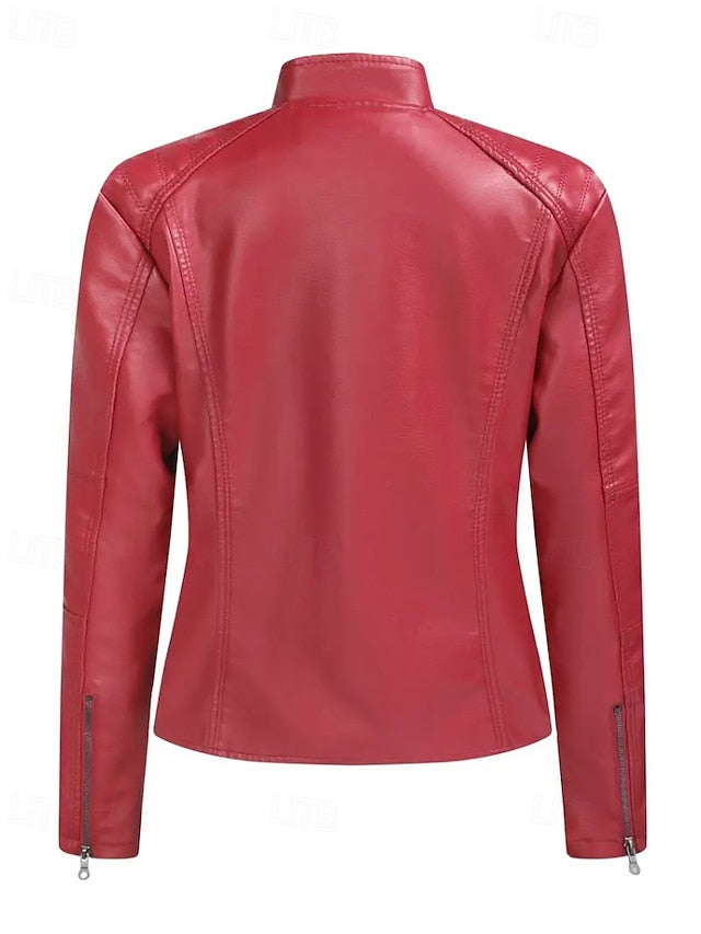 Faux Jacket Pocket Comfortable Leather Zipper Women's