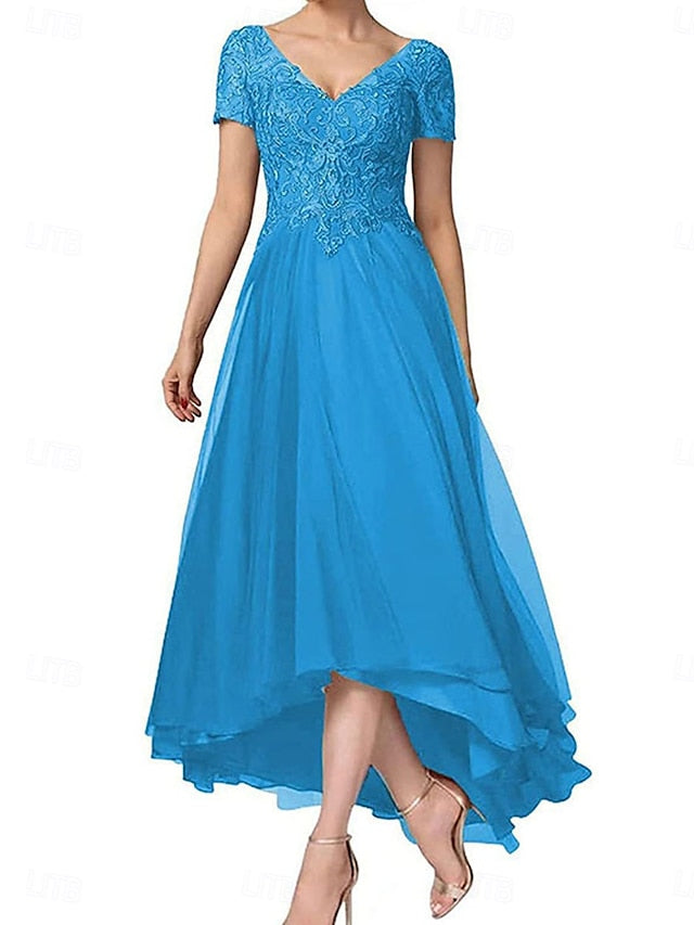 the Elegant Asymmetrical Neck of A-Line Dress V Mother Bride