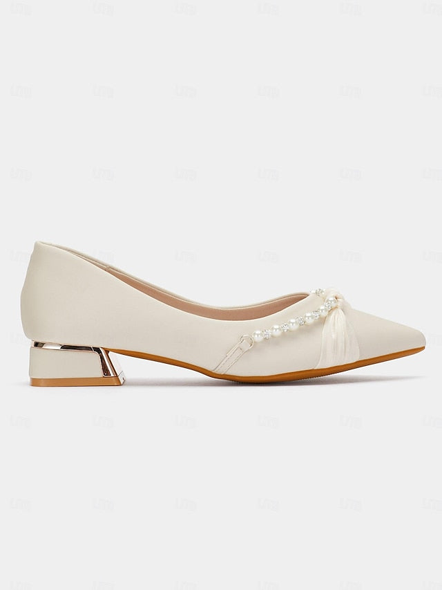 Heel Low Elegant Pointed Flats Embellished Pearl - Women's