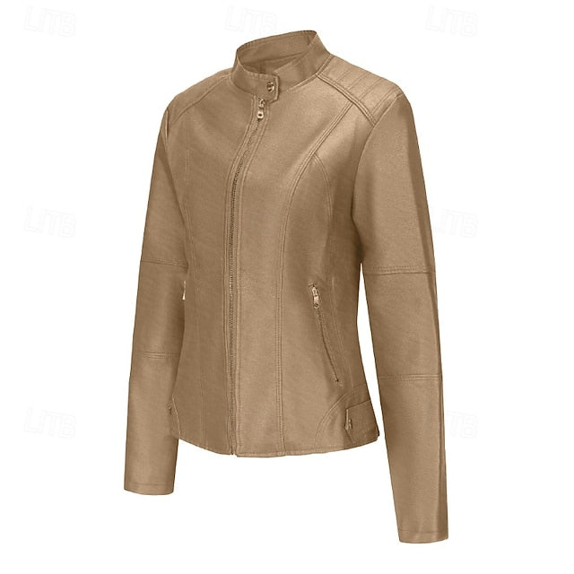 Faux Comfortable Women's Jacket Pocket Zipper Leather