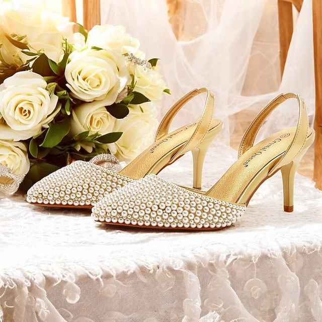 with Pearl Women's Slingback Embellishments White – Heels