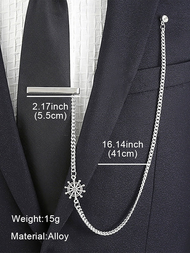 Nautical Ship Design with Silver – Wheel Men's Chain Tie