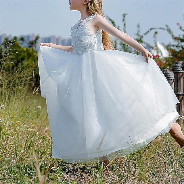 Party Solid Color Dress Girls' Flower Kids Girl
