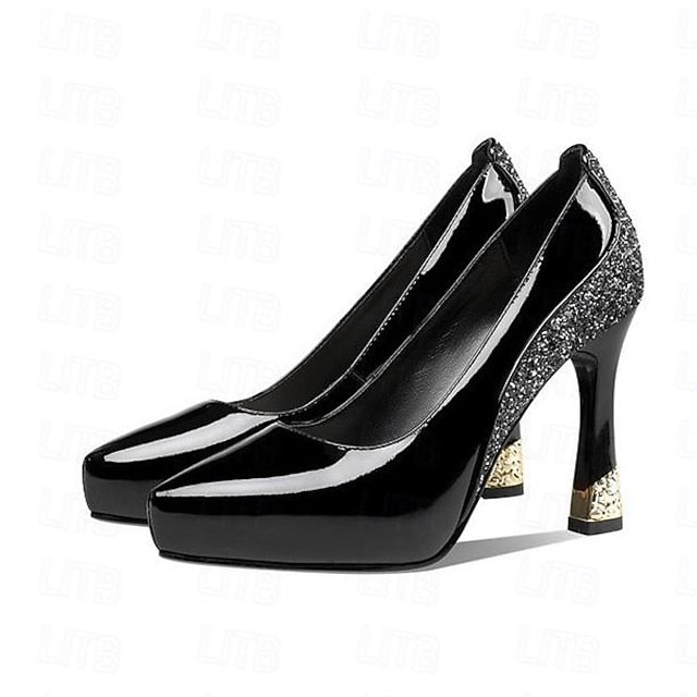 Platform Women's Glitter Leather Patent Heels with Burgundy