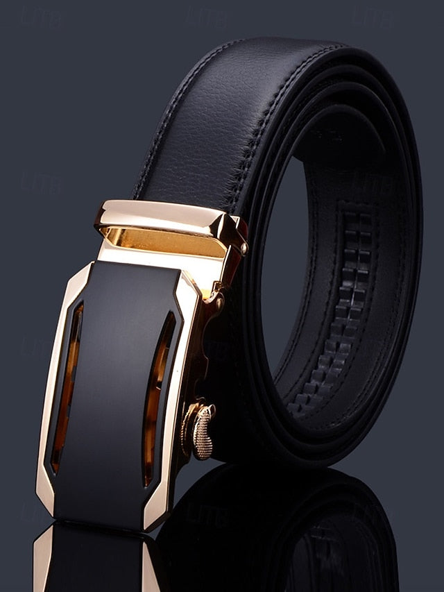 Leather Elegant Black with Metal Belt Men's Adjustable