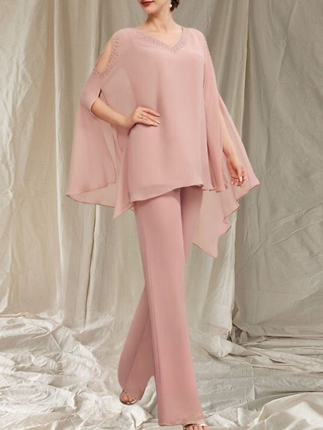Elegant Dress the Pantsuit V Mother of Guest Bride Wedding Neck