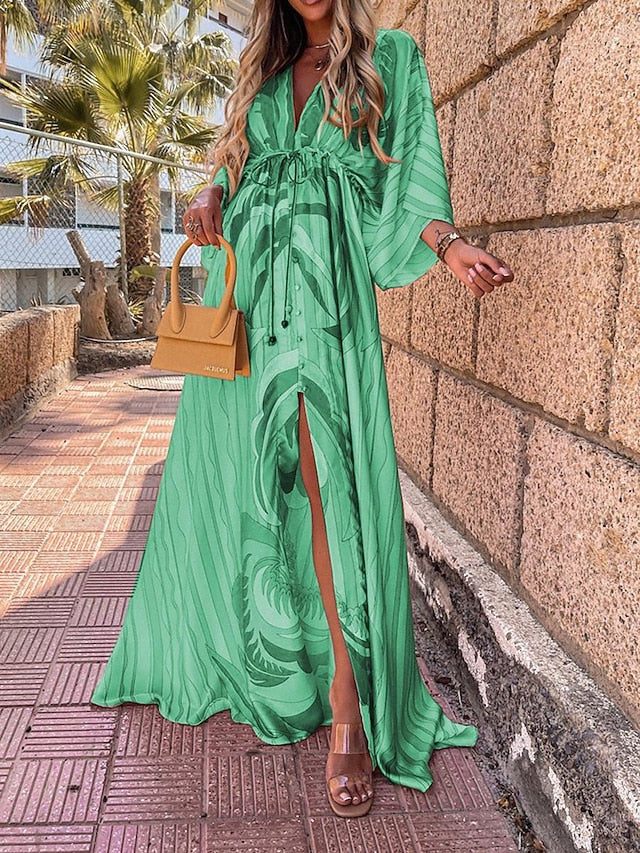 Women's Casual Dress Geometric Color Block Drawstring Split