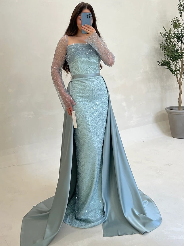 Dress Evening Sequin A-Line Gown Elegant Guest Formal Wedding