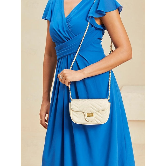 Leather Bag Women's White Crossbody with Gold Elegant Chain