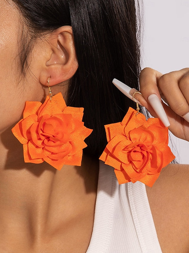 Floral Women's Statement Oversized Drop Flower Earrings -