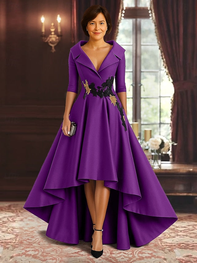 Mother Split A-Line High Bride the of Dress Black Elegant Red