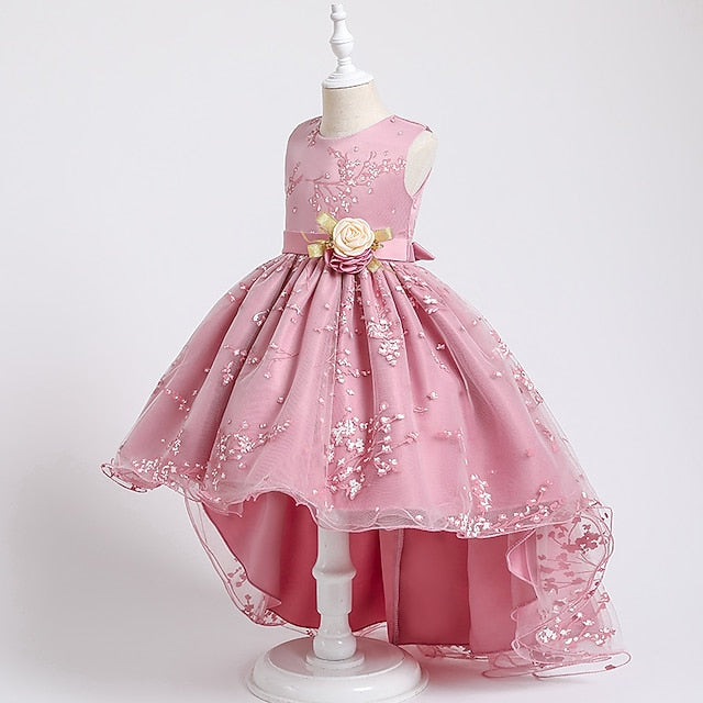 Dress Colored Girls' Kids Solid Wedding Floral Sleeveless