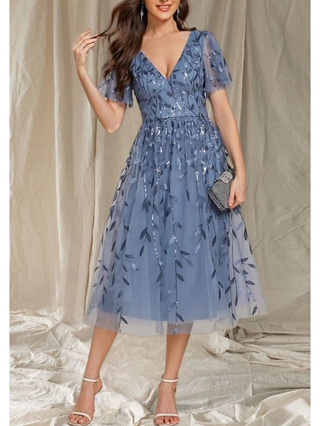 Guest Neck Bride of V Dress Elegant Wedding the Mother A-Line