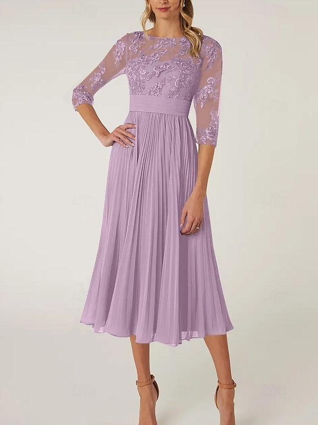 Mother Bride the Dress Neck Wedding Elegant Guest of A-Line Crew