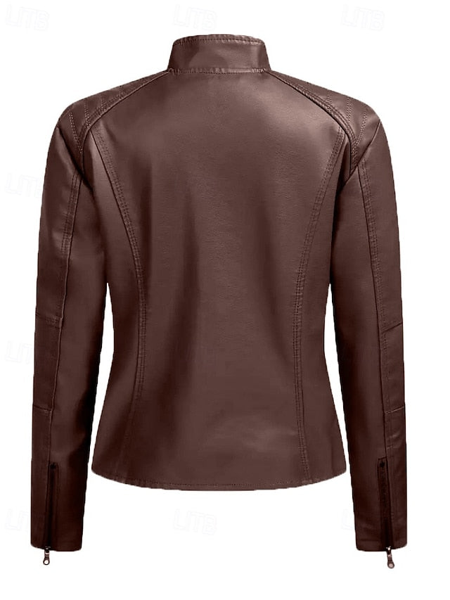 Faux Jacket Pocket Comfortable Leather Zipper Women's