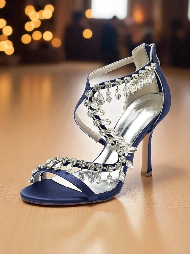 High Women's with Strappy Sandals Rhinestone White Heel