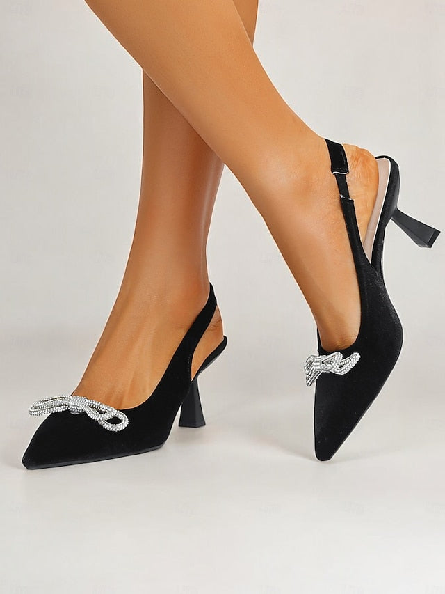Toe Velvet Heels – Slingback Women's Pointed Cocktail