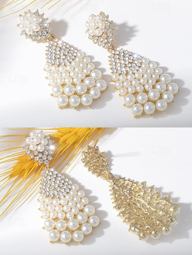 Elegant Rhinestone Faux Drop Pearl and Earrings Vintage –