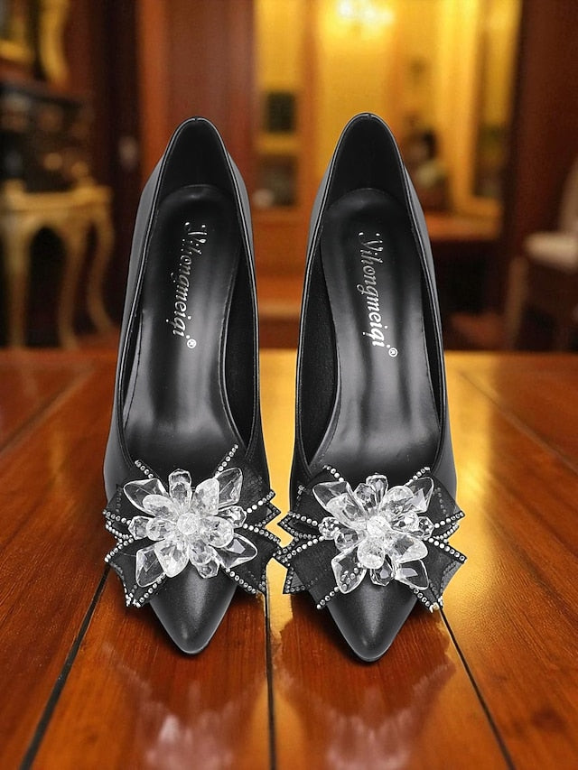 White Shoes Low Women's Wedding with Crystal Bow Heel