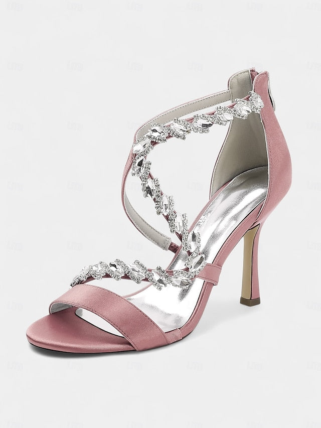 Strappy Rhinestone White Heel Sandals - High Women's