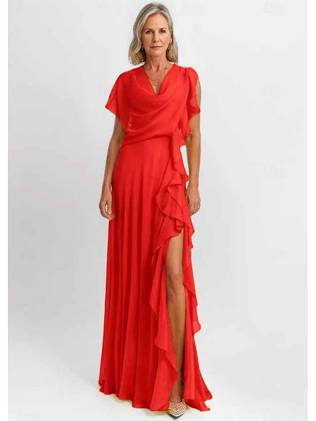 Vintage A-Line Ruffles Mother the Bride Elegant Dress of