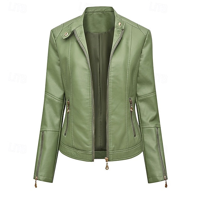 Women's Faux Zipper Comfortable Jacket Leather Pocket