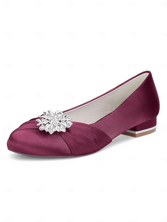 Elegant Crystal Flats White Satin – Wedding Women's