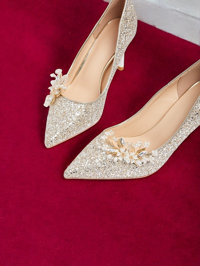 with Women's Glitter Floral Heels Silver Stiletto