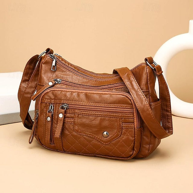 Sac bandoulière matelassé en similicuir pour femme avec plusieurs compartiments