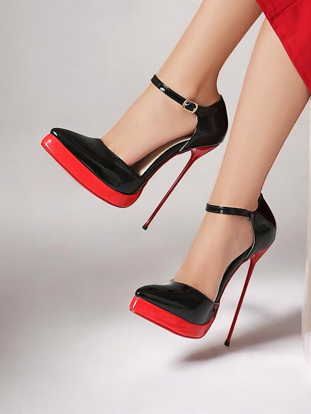Leather Red Platform Patent and Stiletto Women's Black