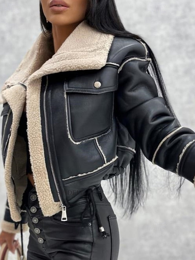 Pocket Leather Faux Comfortable Jacket Buttons Warm Women's