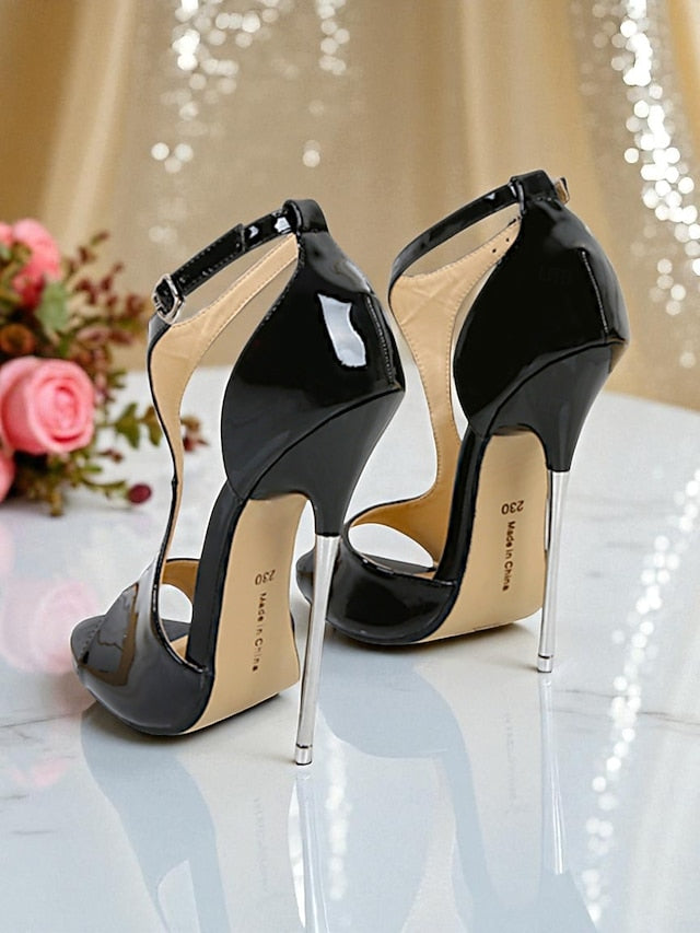 Women's Stiletto - Heels Red Open Leather Patent Strappy