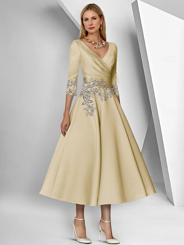 the A-Line of Mother Elegant V Neck Dress Simple Bride