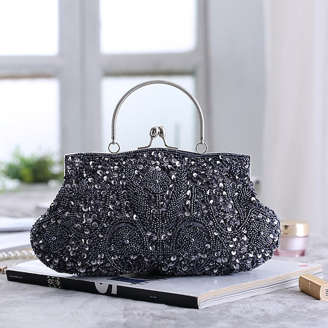 Vintage White Evening Beaded – Purse Women's Clutch