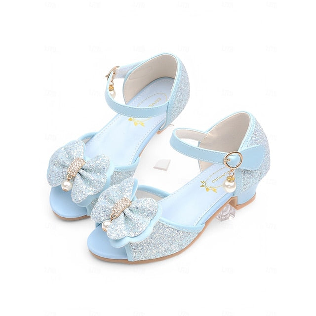 Girls' with Bow Sandals Pearl Accent Glitter Purple