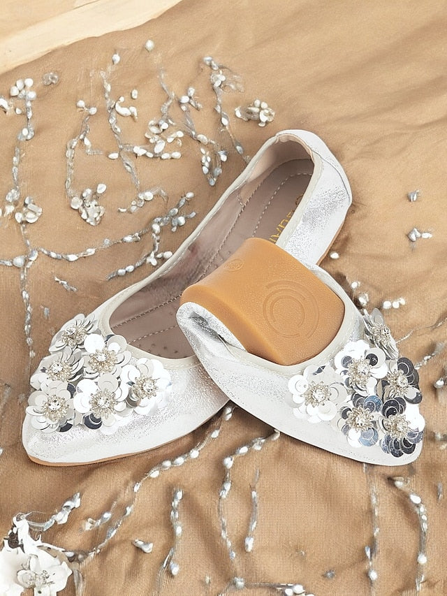 Comfortable Women's Foldable – Floral Flats Embellished