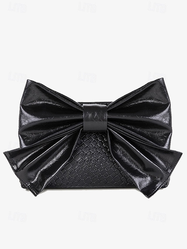 Faux Leather Oversized Clutch Women's with Gold Bow Bag