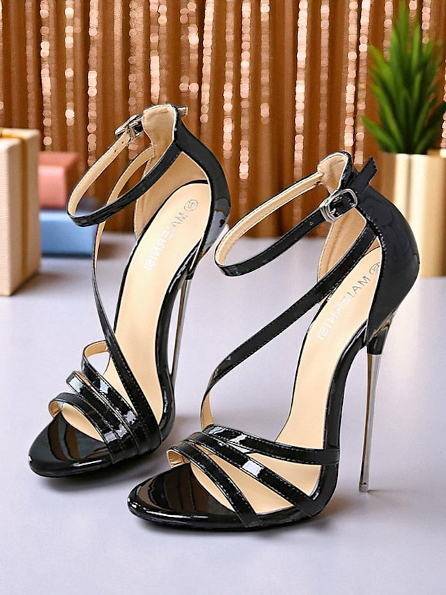 - Sandals Women's Red PU Stiletto High Strappy Heels Patent