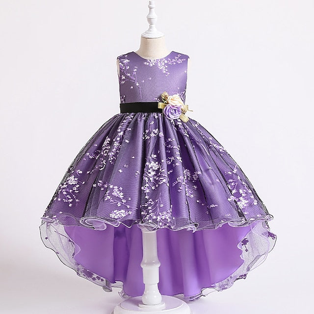Dress Colored Girls' Kids Solid Wedding Floral Sleeveless