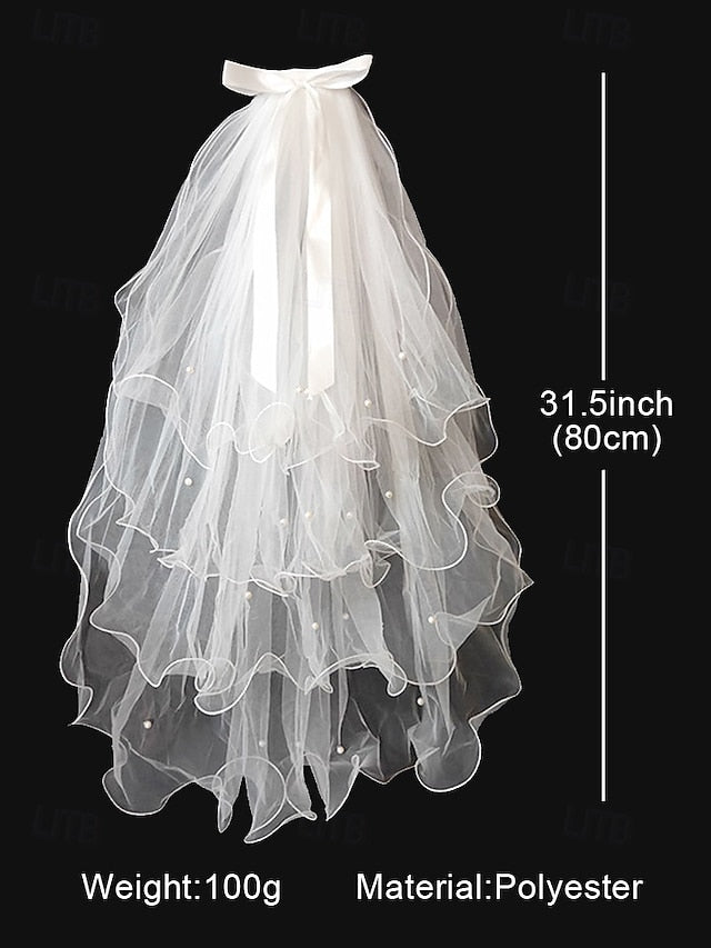 Satin Ivory Veil and Bridal - Elegant Ribbon Soft Tulle with