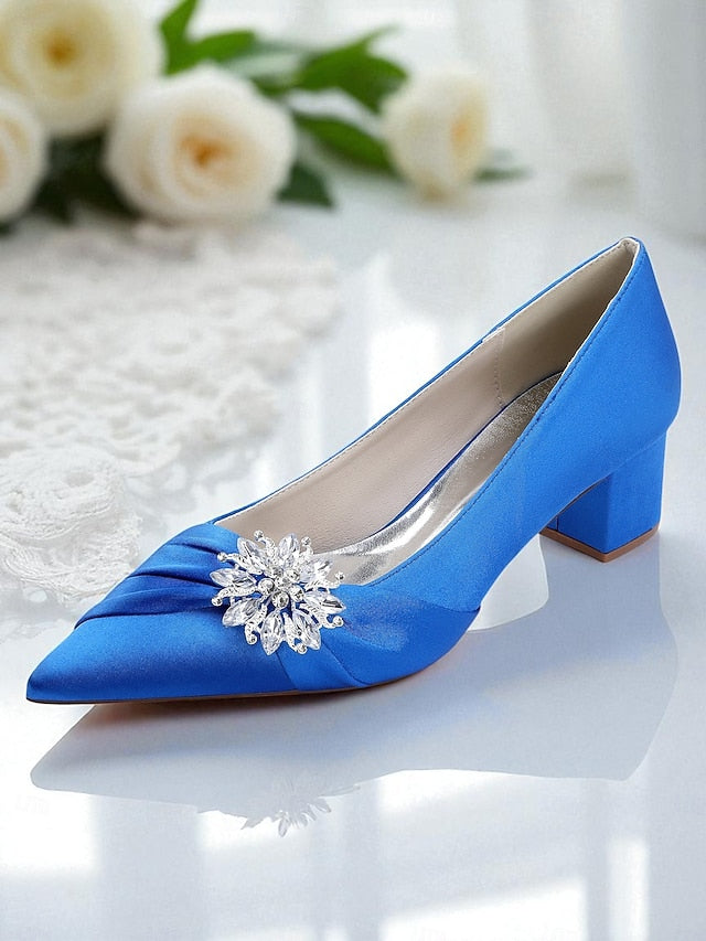 Women's Low White with Pumps Crystal Block Heel