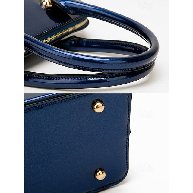 - Patent Green Women's Elegant Bag Shiny Leather Tote